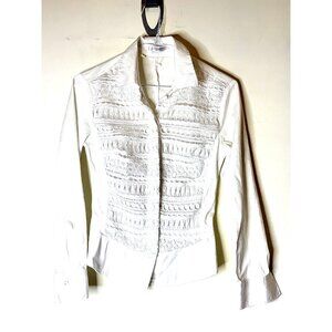 Nara Camicie Italy Women's Blouse Size XS/S* White Eyelet Lace Long Sleeve READ